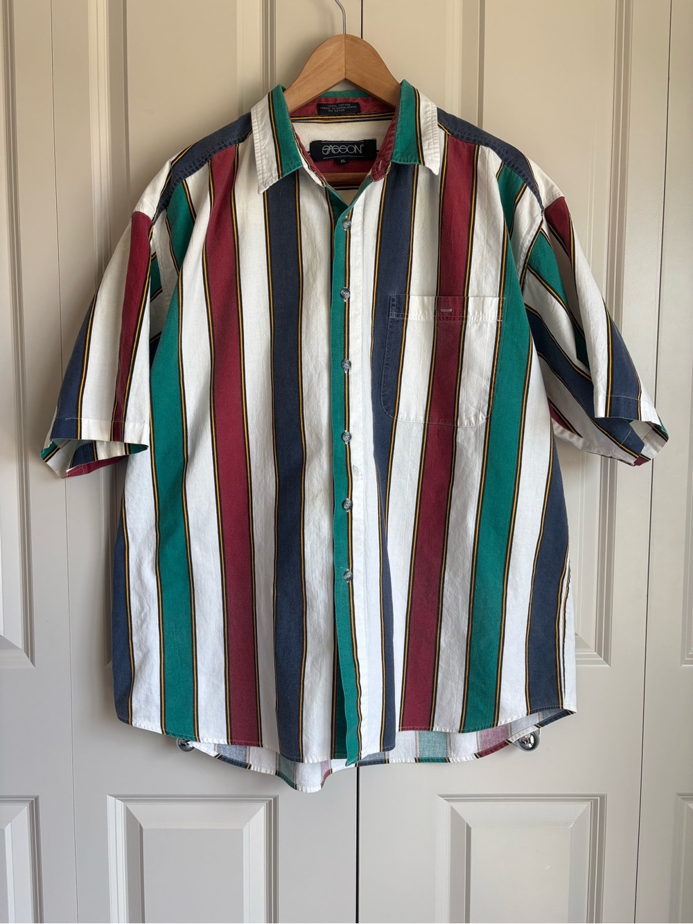 Vintage Sasson 90s Butter Mom Striped Oversized Button Up Shirt Colorblock XL - Picture 10 of 10